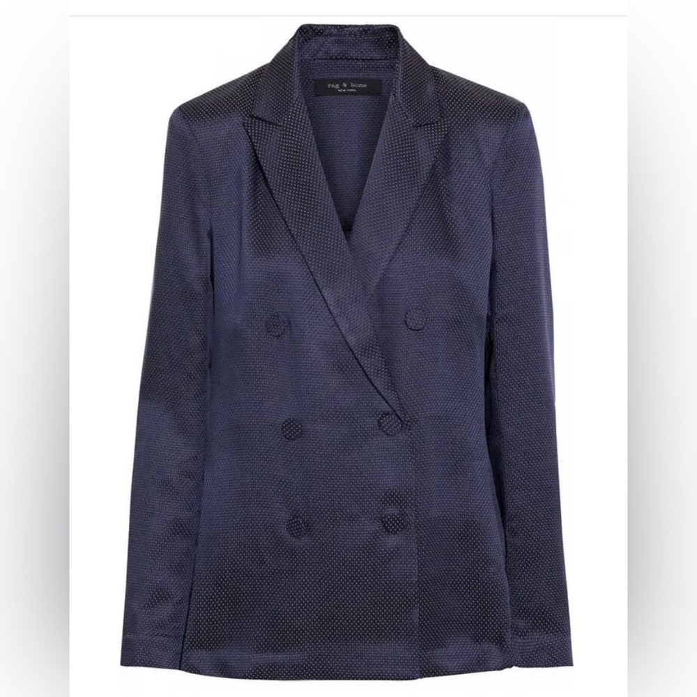 Rag & Bone Double-Breasted Satin-Jacquered Blazer Deep Midnight/Navy GORGEOUS!